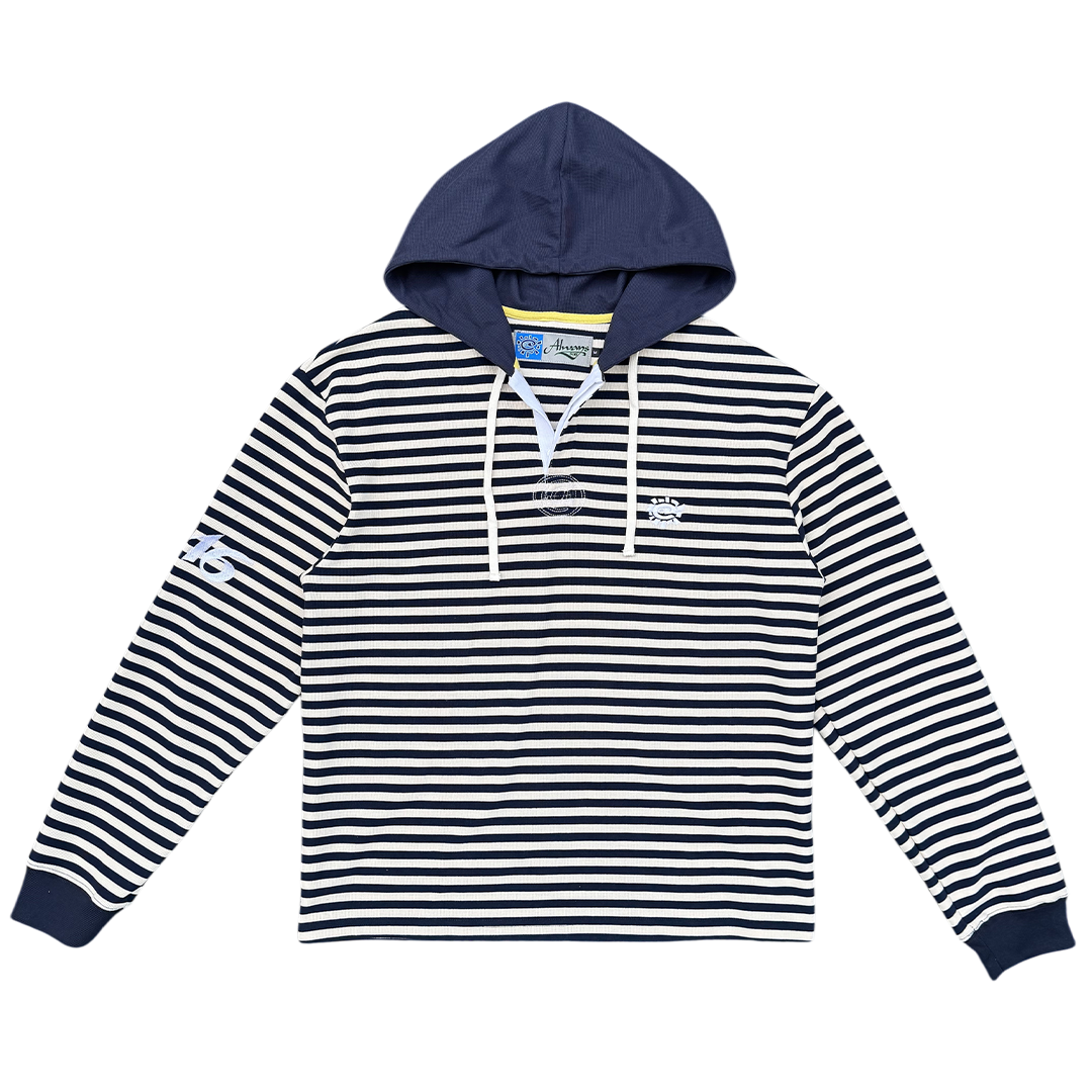 hooded polo - navy stripe