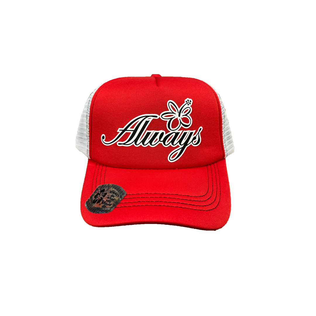 flowering mesh trucker cap red