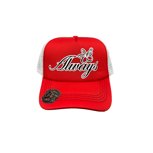 flowering mesh trucker cap red