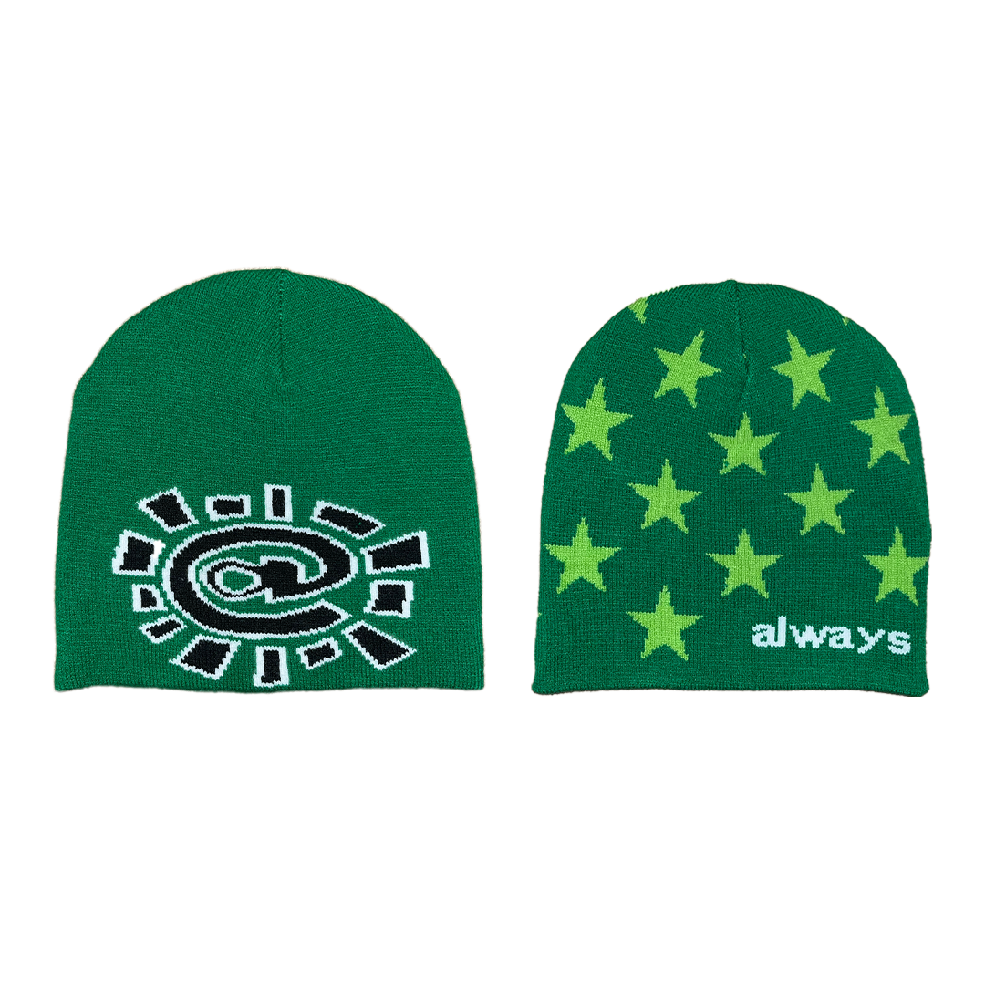 reversible no cuff stars beanie -green