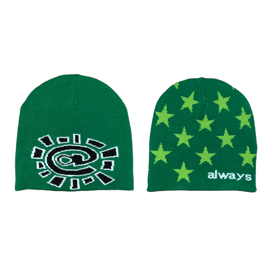reversible no cuff stars beanie -green