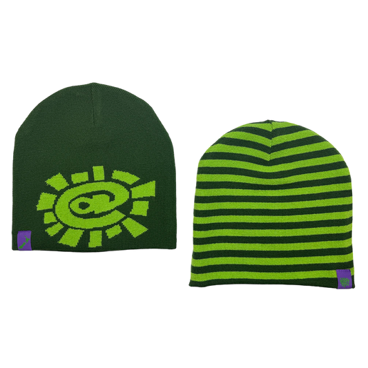 reversible no cuff stripe beanie - green