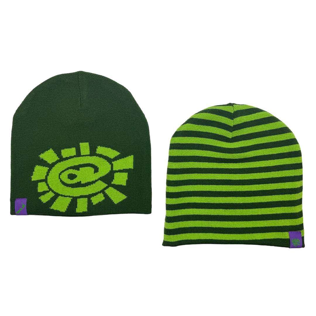 reversible no cuff stripe beanie - green