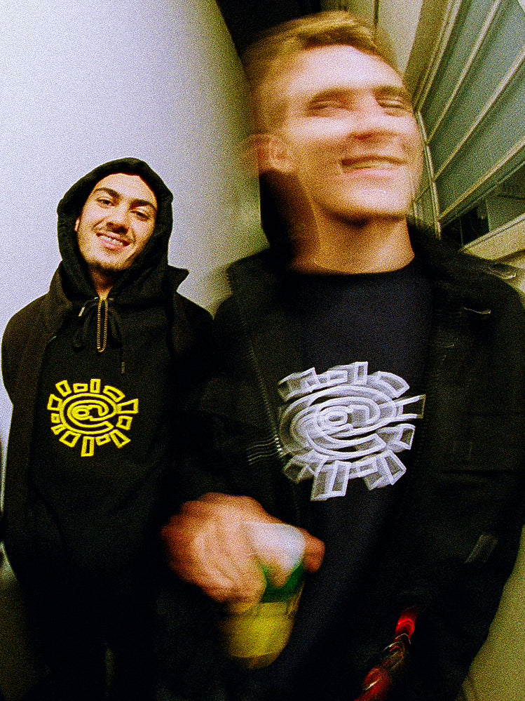 yellow puff @sun black hoodie