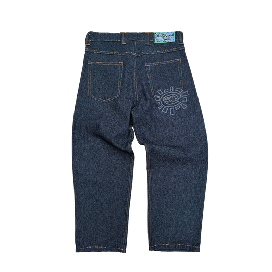 laser @ sun denim - brown stitch