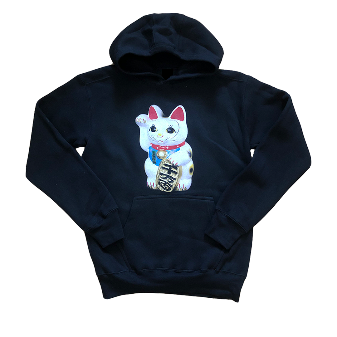 maneki-neko hoodie black