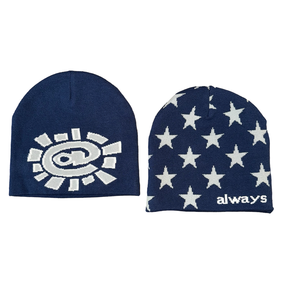reversible no cuff stars beanie - navy