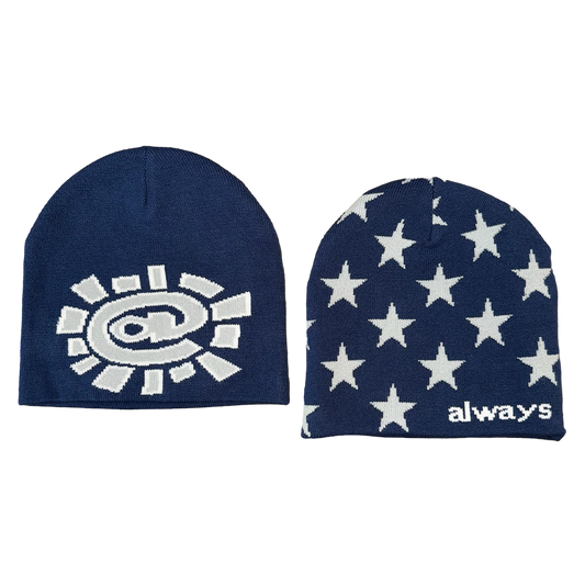 reversible no cuff stars beanie - navy