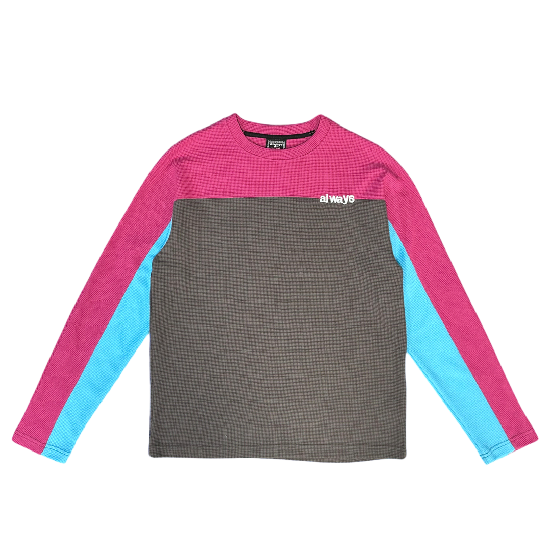 panelled waffle long sleeve - pink/blue/grey