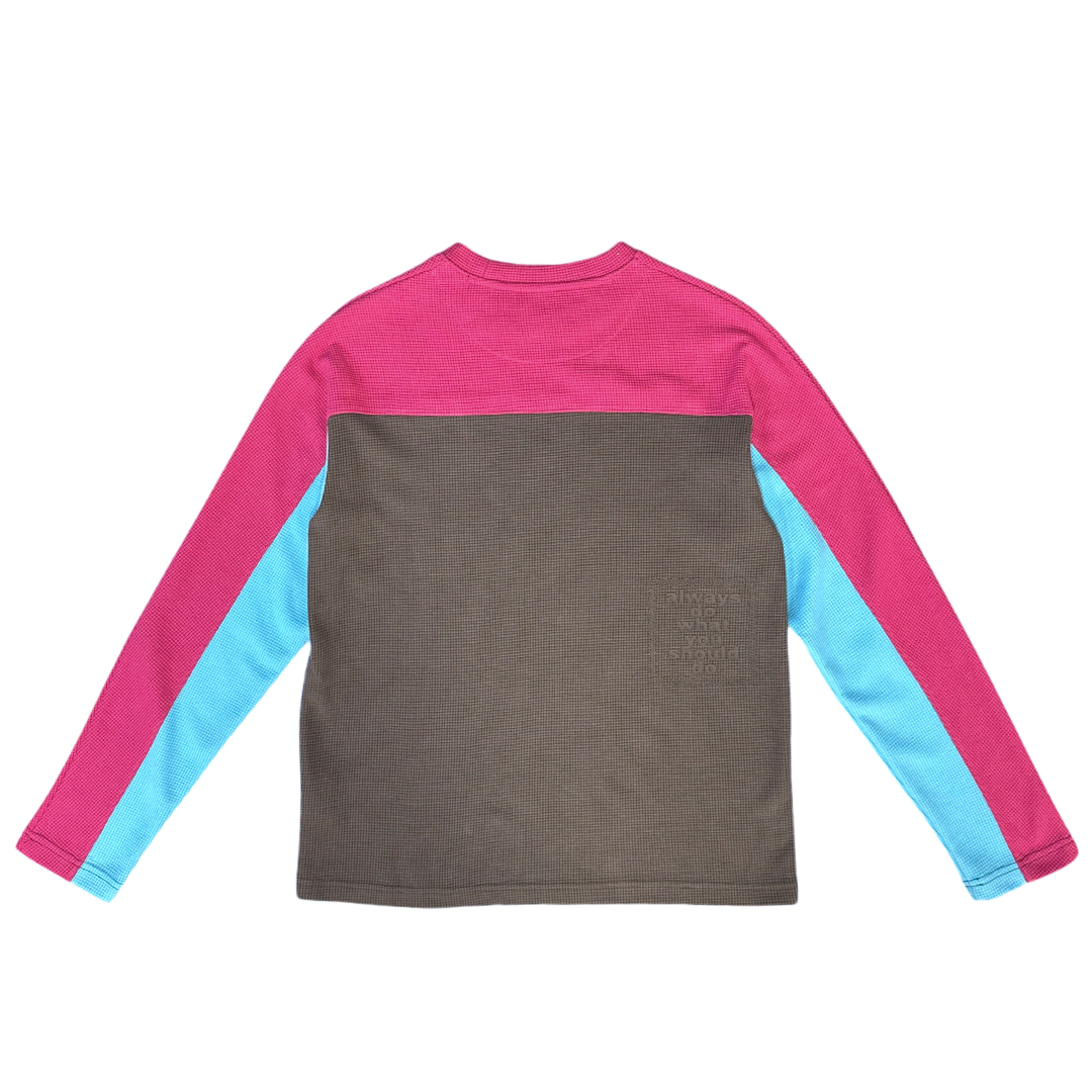 panelled waffle long sleeve - pink/blue/grey