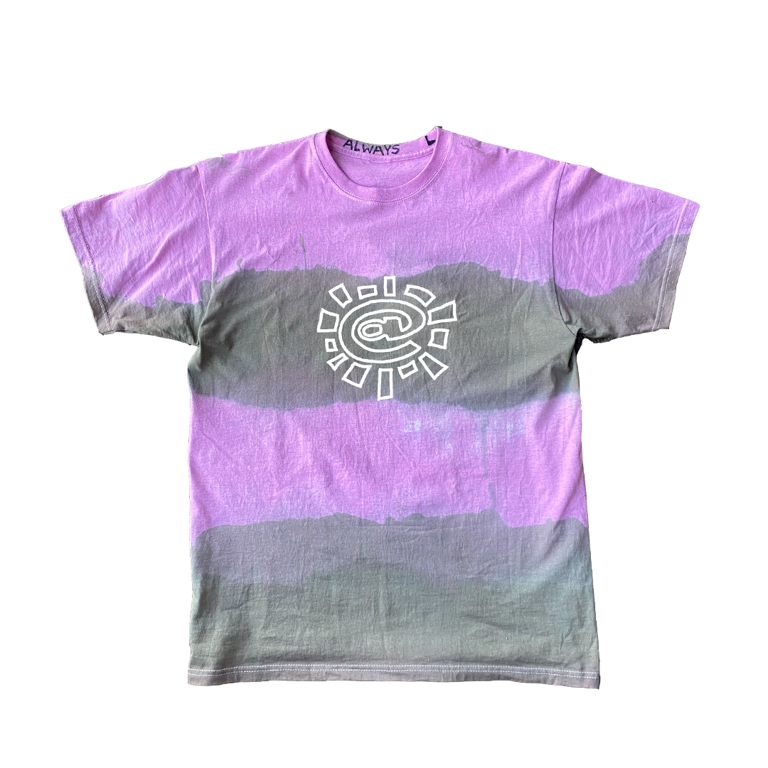 hand dye hand print tshirt - pink / brown