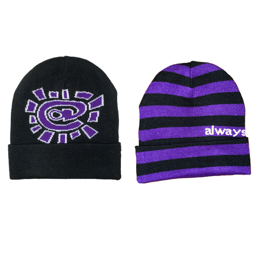 black / purple reversible cuff beanie