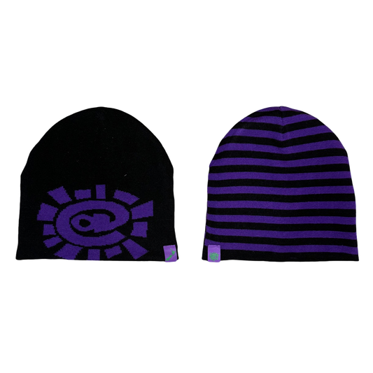 reversible no cuff beanie - black/purple stripe