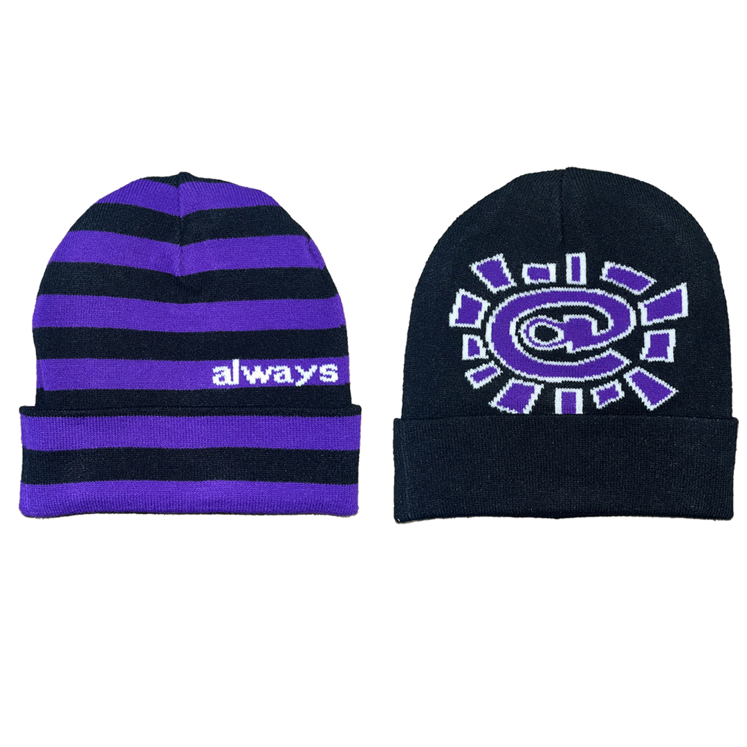 reversible cuff beanie - purple / black