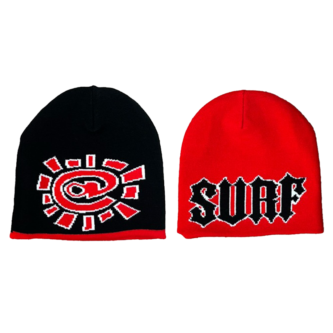 surf reversible no cuff beanie - red/black