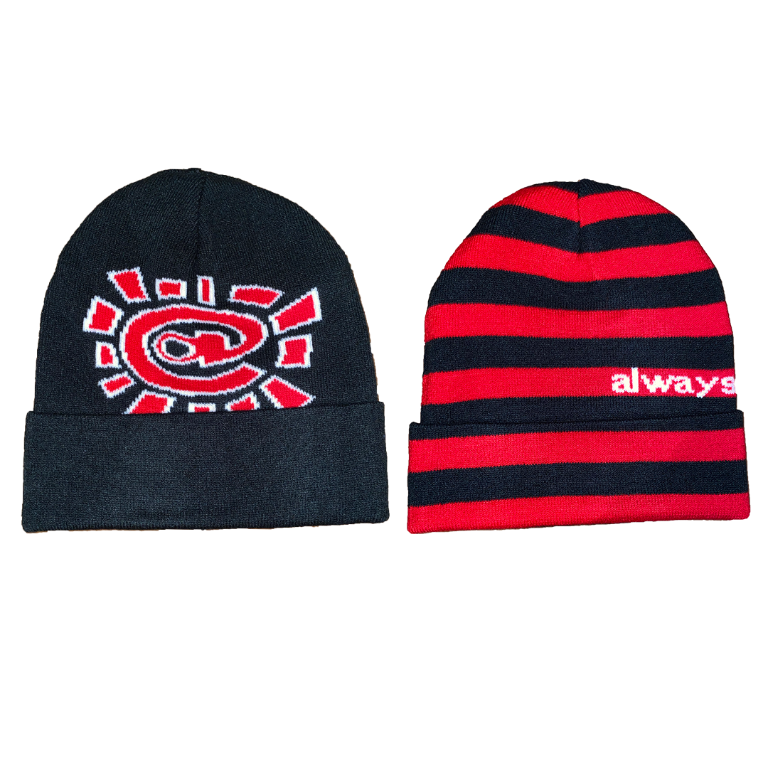 black / red reversible cuff beanie