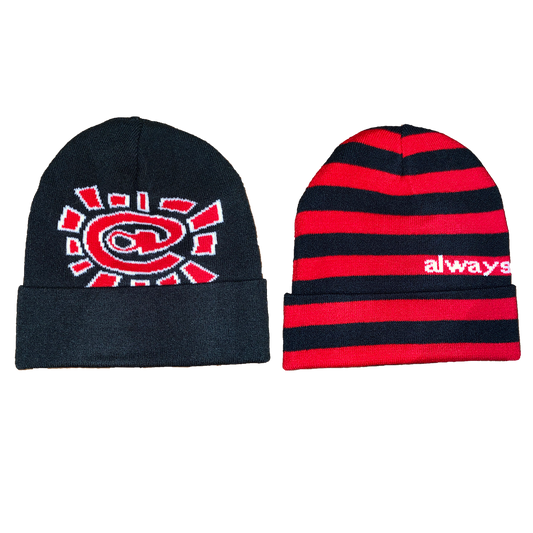 black / red reversible cuff beanie