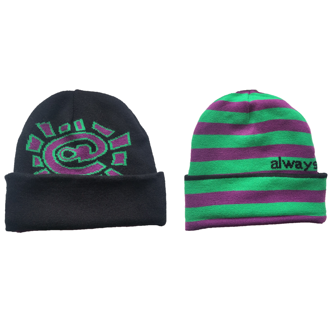 reversible cuff beanie - purple/green