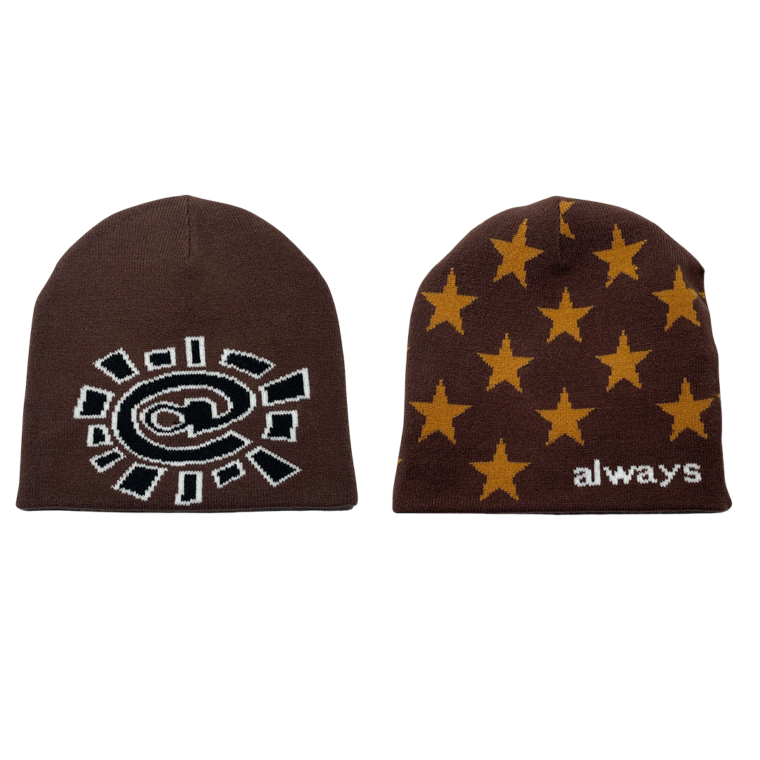 reversible no cuff skull beanie brown