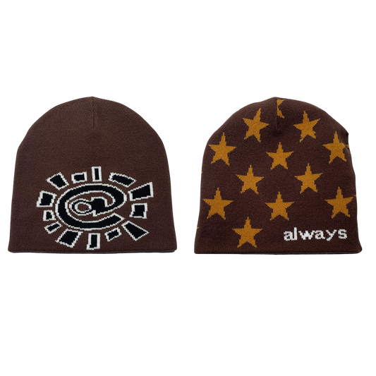 reversible no cuff skull beanie brown