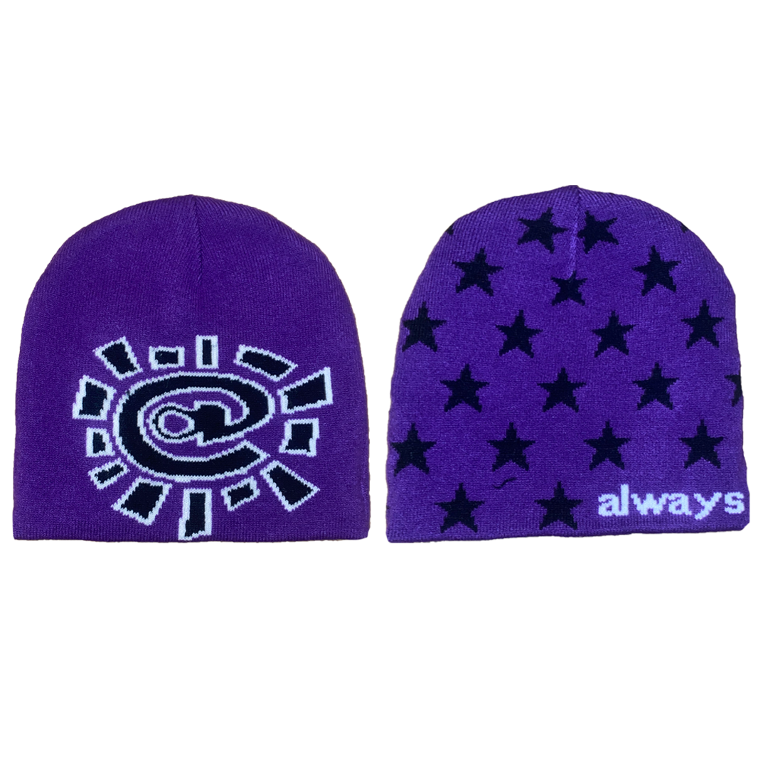 purple star reversible no cuff beanie