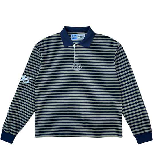 clean stripe rugby polo - navy/khaki