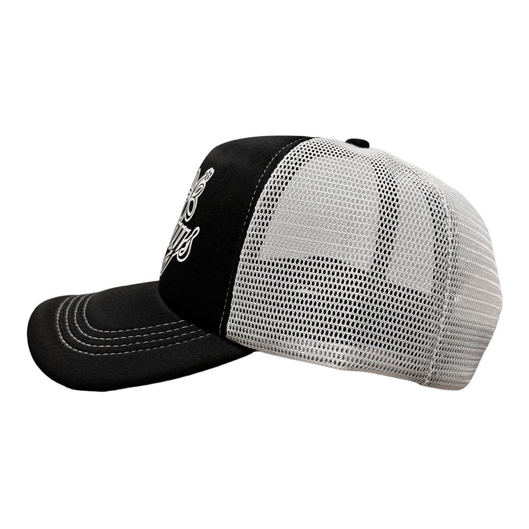 flower script trucker cap - black
