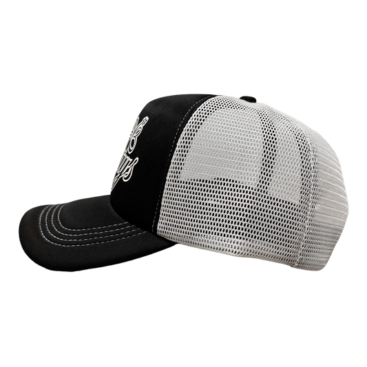flower script trucker cap - black