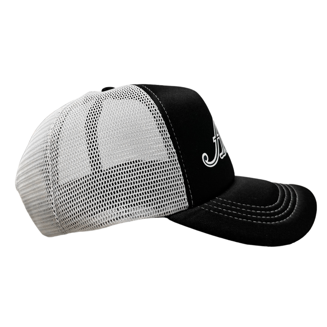 flower script trucker cap - black