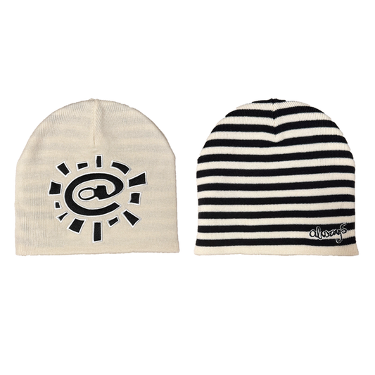 reversible embroid @sun beanie - white/black