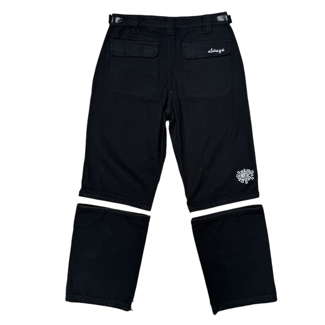zip off drill trouser - black