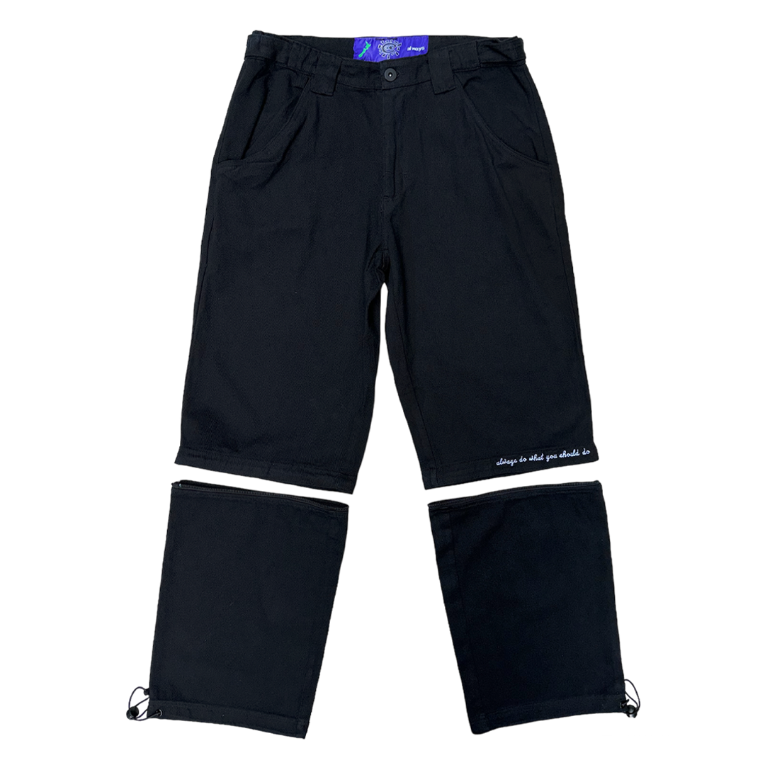 zip off drill trouser - black